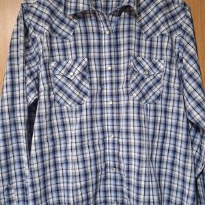 Wrangler Blue and White Plaid Western Shirt